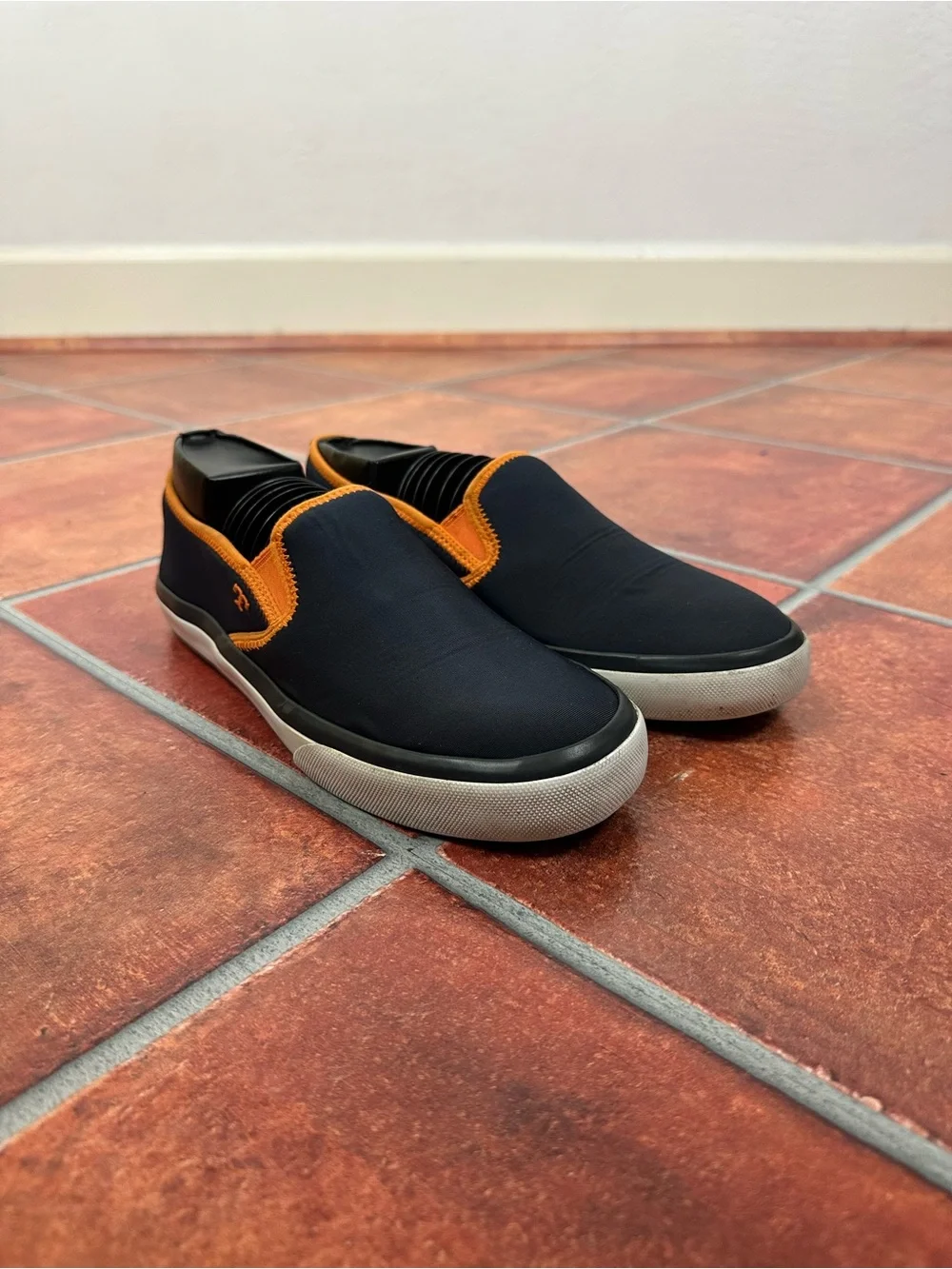 Tory Burch Navy Slip-On Shoes with Orange Trim